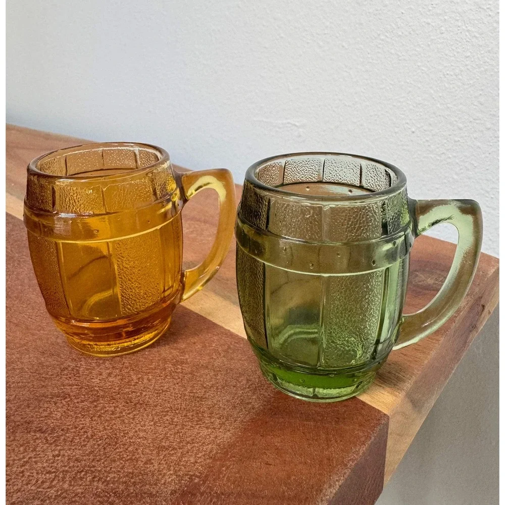 Barrel Shot Glass Toothpick Holder Mini Green MCM Keg Beer Mug Set